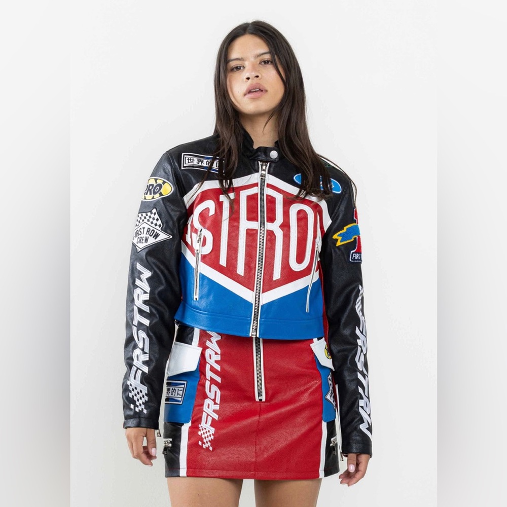First row Leather jacket skirt set